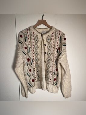 VINTAGE RUSS STUDIO coastal grandma chunky knit cozy button up cardigan S